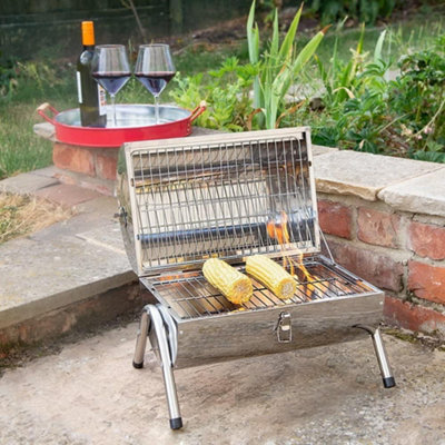  - Stainless Steel Portable Barrel Bbq Foldable Charcoal Grill Outdoor Camping Picnic Barbecue Grill