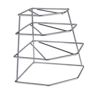  - Corner Plate Rack 4 Tier Kitchen Storage Shelf Dish Organiser For Plates Bowls Crockery Chrome