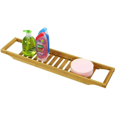  - Bamboo Bath Caddy Tray Wooden Bathtub Shelf Organiser Bathroom Storage Rack For Book Tablet Phone Drink