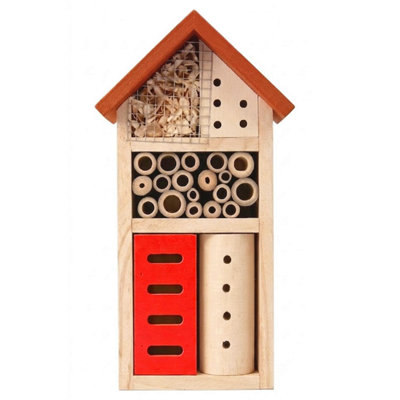  - Wooden Bug Hotel Insect House Multi Chamber Wildlife Habitat Orange Roof Bamboo Tubes Garden Shelter For Beneficial Insects