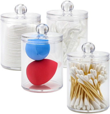 4 Piece Clear Acrylic Storage Jars With Lids Apothecary Bathroom Vanity Organiser Set For Cotton Pads Makeup Accessories from B&Q
