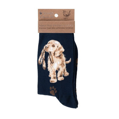 Wrendale Designs Illustrated Animal Socks For Women - Choice Of Design - Navy Blue With Dog - Image 5