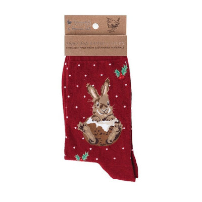 Wrendale Little Pudding Bunny Red Bamboo Women's Christmas Socks with Gift Bag - Image 6