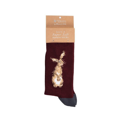 Wrendale Designs Illustrated Animal Socks For Men - Choice Of Design K - Burgundy And Navy - Image 3