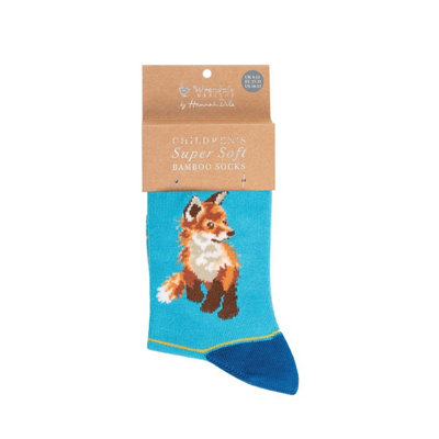 Wrendale Designs Children's Soft Bamboo Socks - Choice Of Design D - Turquoise With Fox - Image 3
