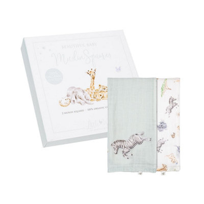 B&Q -  Little Wren Set Of 2 Safari Baby Muslin Squares70 X 70 Cm Gift Boxed - Image 7