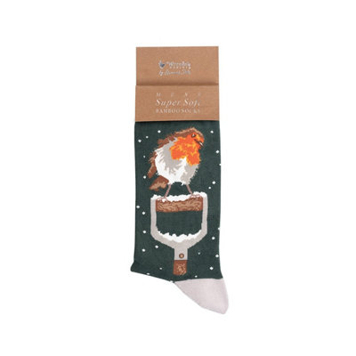 Festive Robin Soft Green Christmas Bamboo Socks – Wrendale 7-11 Socks & Gift Bag - Image 4