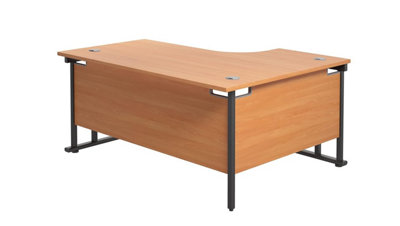  - Office HippoL Shaped Desk 160 X 120 Cm. Large Corner Computer For Home With Integrated Cable PortsIdeal WorkStudyGaming