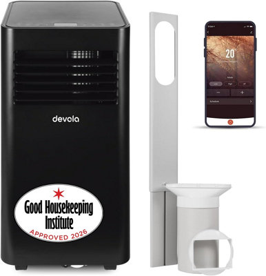 Devola Portable Air Conditioner 9000 Btu Energy Efficient4-In-1 With Wi-FiCoolingDehumidifierTimer & Remote Control Black from B&Q