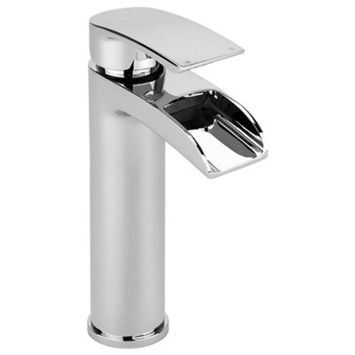 GravaHaus Tall Luxury Modern High Rise Waterfall Mono Basin MixerChrome from B&Q