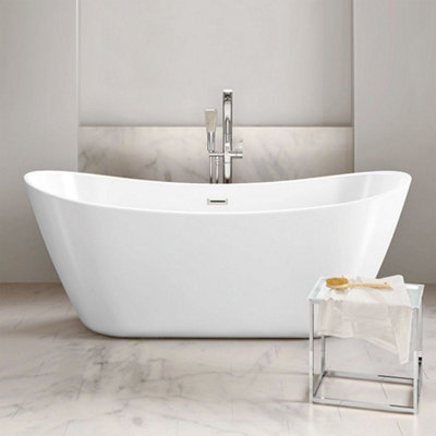GravaHaus Luxury White Double Ended Bath  1800mm Modern Freestanding Design from B&Q