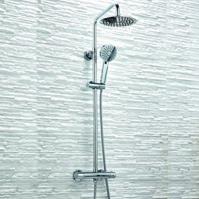 FNX Bathrooms Chrome Thermostatic Overhead Column Shower Kit Round