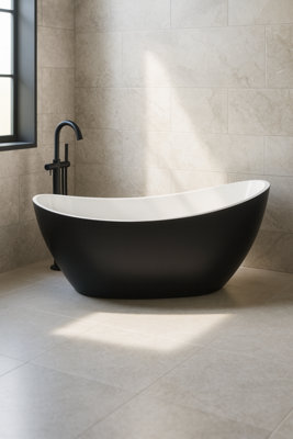 GravaHaus Luxury Black Double Ended Bath 1750mm Modern Freestanding Design from B&Q