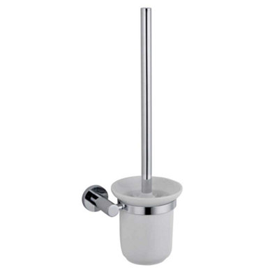 B&Q -  Rigel Modern Wall Mounted Ceramic Bathroom Toilet Brush And Holder 336X120mm Chrome Finish Durable Brass Construction