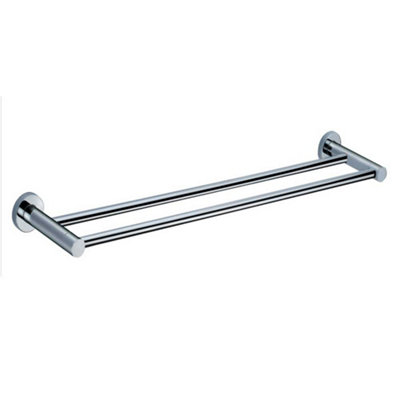 B&Q -  Rigel Modern Wall Mounted Bathroom Double Towel Holder Bar 600X109mm Chrome Finish Durable Brass Construction