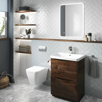 B&Q -  Salm Modern Bathroom Wall Mounted Square Concealed Towel Holder Ring Chrome Finish 212mm Durable Brass Construction