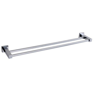 B&Q -  Salm Modern Bathroom Wall Mounted Double Towel Bar 601mm Chrome Finish Durable Brass Construction
