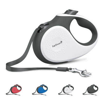 Furdreams Nylon Retractable Large Dog Lead 5M 50Kg 33Lbs Lock Button Heavy Duty Extendable Anti-TangleWhite from B&Q
