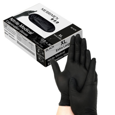 Merrimen 100 Pack Disposable Vinyl Gloves 3.5GLatex & Powder FreeX-LargeBlack from B&Q