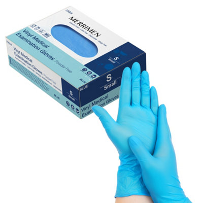 Merrimen 100 Pack Disposable Vinyl Gloves 4.8GLatex & Powder FreeSmallBlue from B&Q