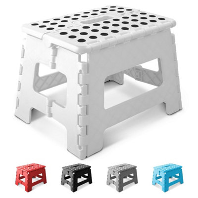 KEPLIN 9 Inch Heavy Duty Folding Step Stool | Non-Slip Foldable Footstool for Toddlers, Children & Adults | Portable, Lightweight Plastic Footstep w/Carrying Handle for Indoor or Outdoor (White) - Image 5