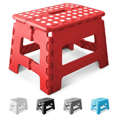 Keplin 9 Inch Heavy Duty Folding Step Stool, Non-Slip Footstool, Red
