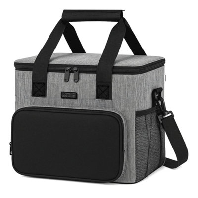B&Q -  27L Insulated Cooler Bag 35X28X28CmWaterproof Leak Resistant With Shoulder StrapSide & Front PocketsGrey