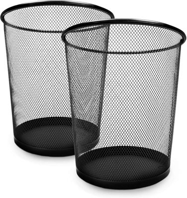 B&Q -  Round Trash Can Bin2 Pack Black Non-Slip Mesh BinsSturdy Indoor Waste Bin For HomeBedroomOfficeKitchen