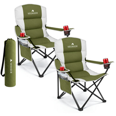 B&Q -  Green Padded Camping Chair 2-Pack WaterproofFoldingCup HolderSide Pockets