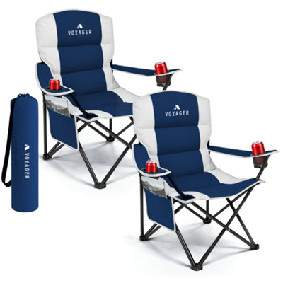 B&Q -  Blue Padded Camping Chair 2-Pack WaterproofFoldingCup HolderSide Pockets
