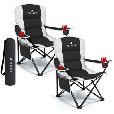B&Q -  Black Padded Camping Chair 2-Pack WaterproofFoldingCup HolderSide Pockets