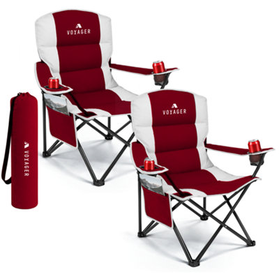 B&Q -  Red Padded Camping Chair 2-Pack WaterproofFoldingCup HolderSide Pockets