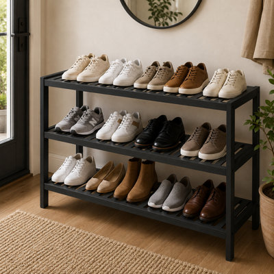 Keplin 3 Tier Natural Bamboo Shoe Rack, Easy Assembly B - Black/Black - Image 4