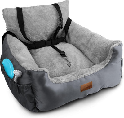 B&Q -  Dog Car Seat  Plush & Cosy Pet Car Booster Seat For Small Dogs & Cats With Storage PocketGrey/grey