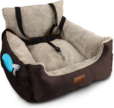 B&Q -  Dog Car Seat  Plush & Cosy Pet Car Booster Seat For Small Dogs & Cats With Storage PocketBrown/beige