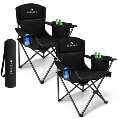 B&Q -  Folding Camping Chairs 2 Pack With Cooler BagLightweight Q195 Steel Frame600D Oxford FabricPortableBlack