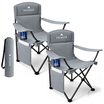 B&Q -  Pouch Folding Camping Chair 2-PackLightweight With Pocket And Drinks HolderGrey