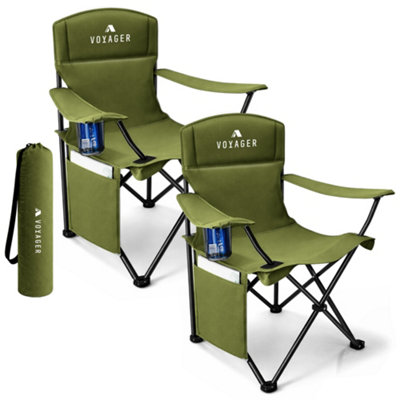 B&Q -  Pouch Folding Camping Chair 2-PackLightweight With Pocket And Drinks HolderGreen