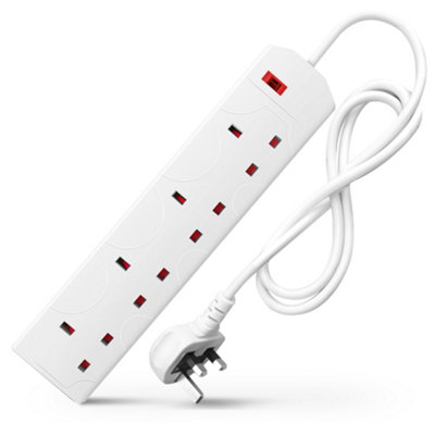 B&Q -  White  1 Meter  Electric Extension Lead4 Gang3 Pin Cable With Uk Plug ,wall Mountable & Multi Socket