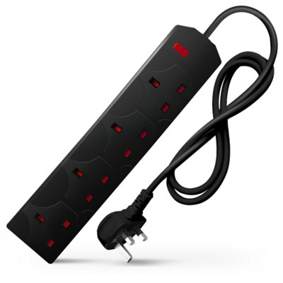 Desiretech 1 Meter Electric Extension Lead - 4 Gang, 3 Pin Cable With Uk Plug ,Wall Mountable & Multi Socket Black