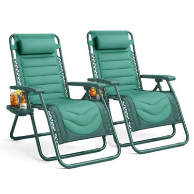 Keplin 2 Pack Xxl 110X70X90Cm Heavy-Duty Colour Block Zero Gravity ChairsCup & Phone HolderFoldableTeal from B&Q