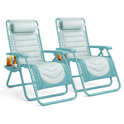 Keplin 2 Pack Xxl 110X70X90Cm Heavy-Duty Colour Block Zero Gravity ChairsCup & Phone HolderFoldableMint from B&Q