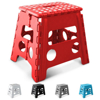 B&Q -  13 Inch Heavy Duty Folding Step StoolNon-Slip Foldable FootstoolRed