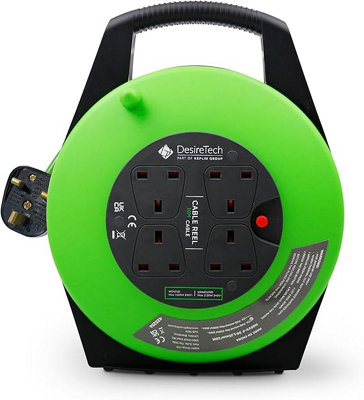 B&Q -  Portable Cable Reel 4 Sockets Heavy Duty Green Black 10M