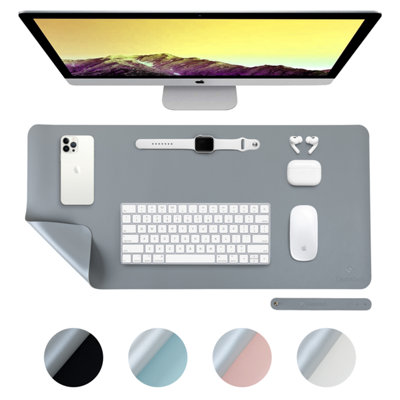 DesireTech Reversible Office Desk Mat Medium, Dual-Sided, Waterproof Faux Leather Table Surface Protector Desk- Laptop Mat & Mouse Pad for Home & Office - 40 x 80cm (Grey/Silver) - Image 4