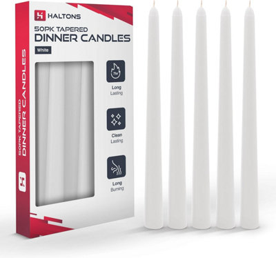 B&Q -  50 Pack Tapered Dinner Candles WhiteUnscented Long Candlesticks With 7 Hour Burn Time
