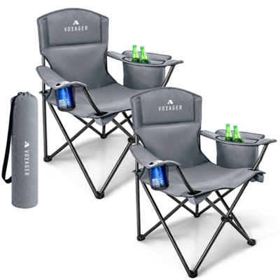 B&Q -  Folding Camping Chairs 2 Pack With Cooler BagLightweight Q195 Steel Frame600D Oxford FabricPortable (Grey)