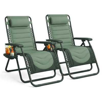 Keplin 2 Pack Xxl 110X70X90Cm Heavy-Duty Colour Block Zero Gravity ChairsCup & Phone HolderFoldableGreen from B&Q