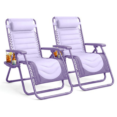 Keplin 2 Pack Xxl 110X70X90Cm Heavy-Duty Colour Block Zero Gravity ChairsCup & Phone HolderFoldableLilac from B&Q