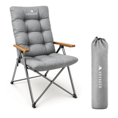 B&Q -  Grey Luxury Camping Chair 150Kg Load CapacityPortable And Comfortable1 Pack
